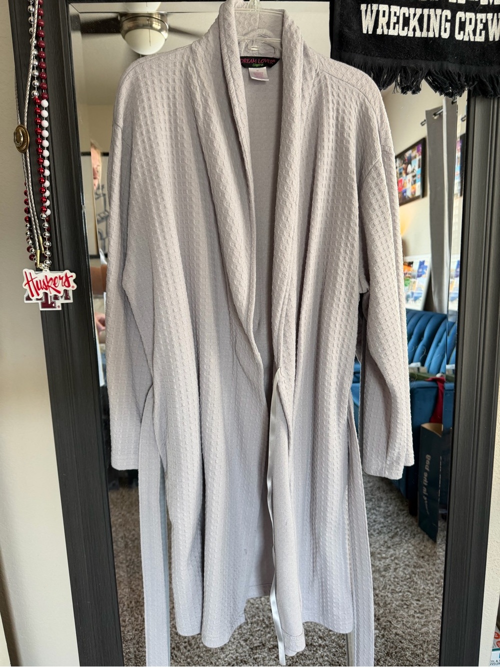 Women's Light Gray Waffle Knit Robe Sweater